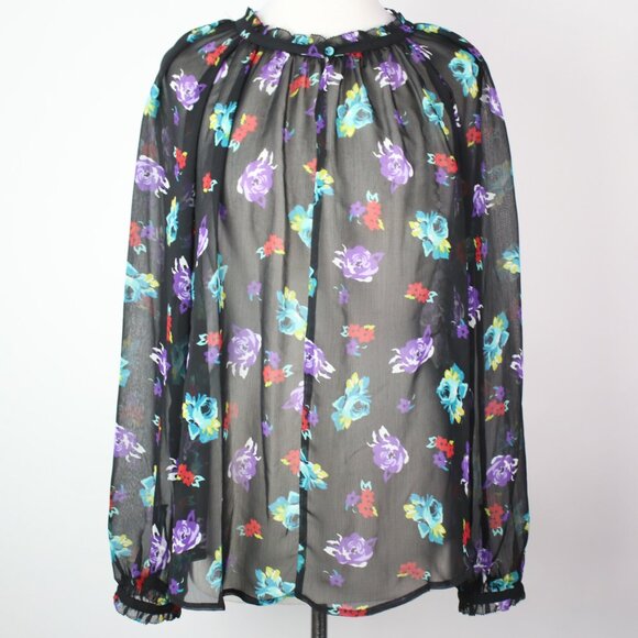 Elle Tops - Elle Womens Large Floral Sheer Blouse Top